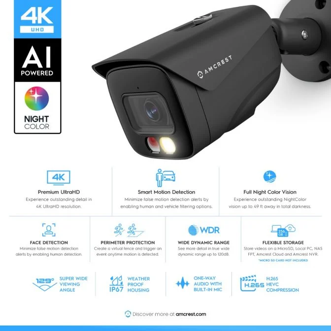 4K AI-powered outdoor security camera with night vision and advanced features.