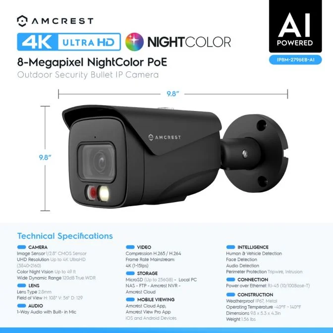 Amcrest 4K Ultra HD Night Color security camera with 8-megapixel resolution.