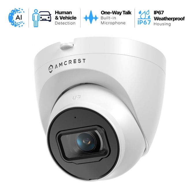 A white Dahua security dome camera with IP67 and IK10 ratings.