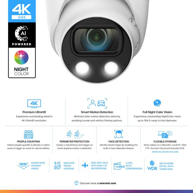 4K security camera with AI detection and smart features for enhanced safety.