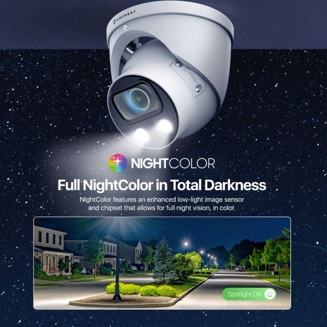 NightColor security camera provides full-color night surveillance.