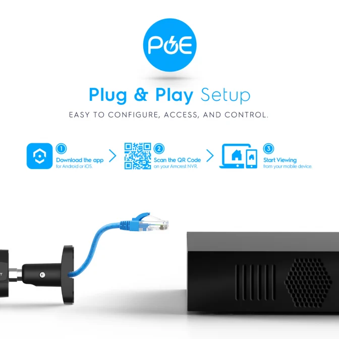 Illustration showing a Plug & Play setup with device connections and easy Wi-Fi access.