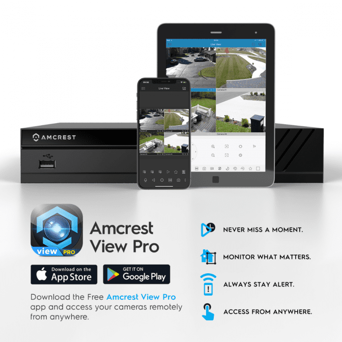 Amcrest View Pro app on multiple devices for remote security camera access.